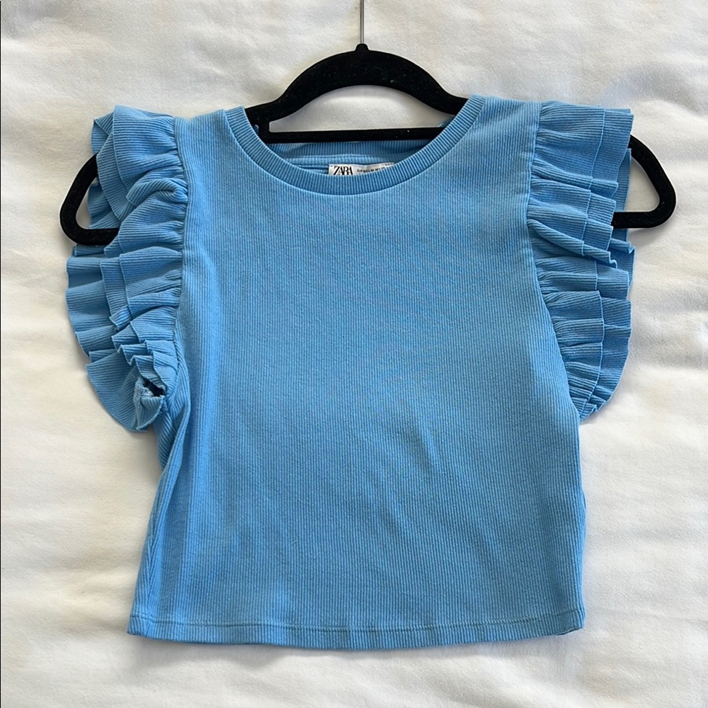 Zara Blue Ruffle Sleeve Top